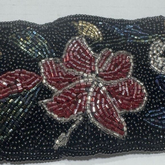 VTG 80s 70s Black Sz S XS Beaded Waist Belt Retro Goth Grunge Floral 3” Regale - Picture 10 of 14